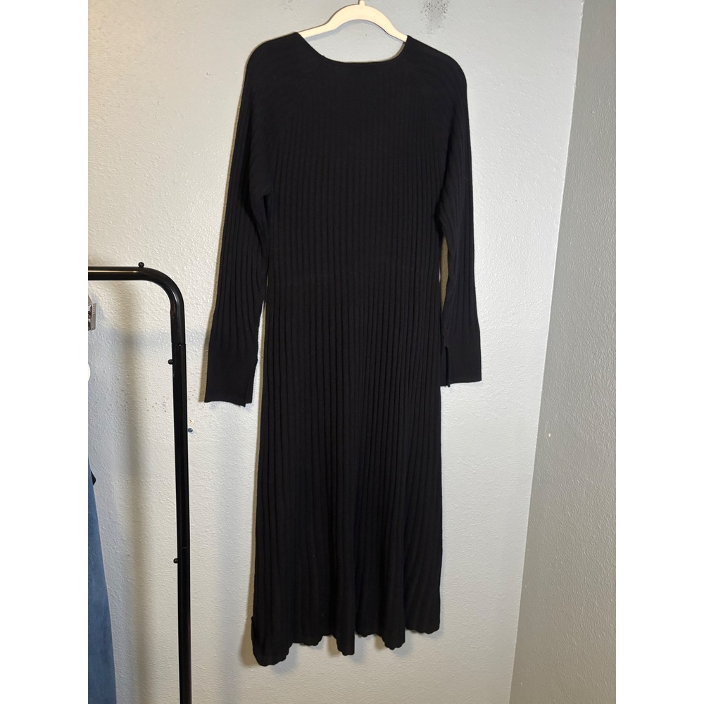 Nordstrom Wool Cashmere Ribbed Maxi Dress Long Sleeve Black XL‎ - Picture 7 of 10